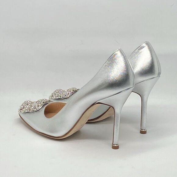 Manolo Blahnik Hangisi 105MM Crystal Buckle Leather Pumps size 37.5 - Picture 11 of 16